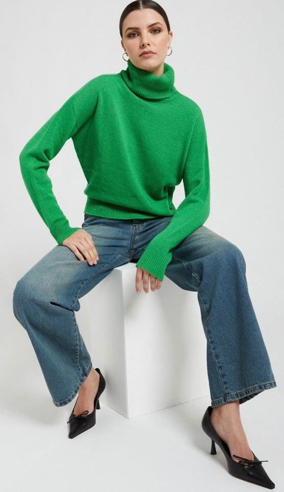 Ottodame Green Cashmere Blend Rolled Neck Jumper