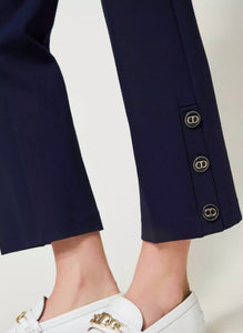 Twinset Navy Cropped Trousers with Oval T Buttons