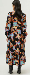 Compania Fantastica Black Abstract Floral Tiered Dress