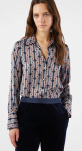 PENNYBLACK Navy Graphic Print Satin Shirt