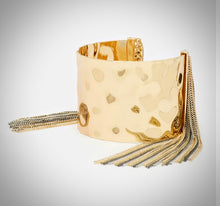 Load image into Gallery viewer, Nali Hammered Gold Bracelet with chain Tassles
