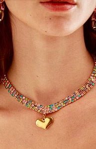 Nali Multicolored crystal Necklace with Gold Heart