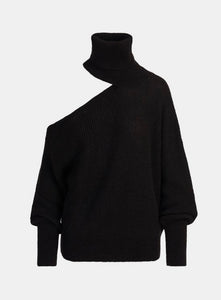 Essentiel Antwerp Black Wool-blend Knitted Cold Shoulder Jumper