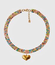 Load image into Gallery viewer, Nali Multicolored crystal Necklace with Gold Heart
