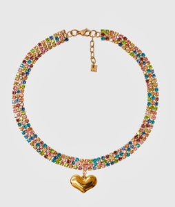 Nali Multicolored crystal Necklace with Gold Heart